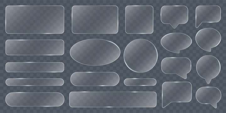 Transparent glass frames, glass border with different geometric shapes, glass plate mockup