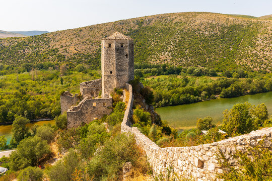 Pocitelj Fortress overlooking Neretva river in Capljina, Bosnia and Herzegovina.