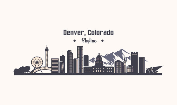 Denver Colorado Skyline Silhouette Vector. 