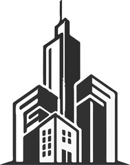 Fototapeta premium Stylized, geometric representation of modern city buildings in black and white