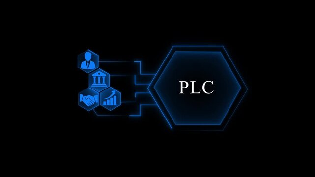 Digital Circuit Board with P L C Technology and Business in Futuristic Neon Blue Glow PLC technology