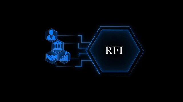 Modern R F I Concept with Blue Circuit and Business for Technology and Innovation Presentations RFI concept