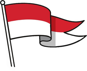 A red and white flag flutters on a flagpole against a white background