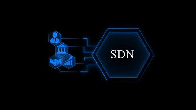 Modern S D N Technology Concept with Glowing Blue Circuitry and Business on Dark Background SDN technology