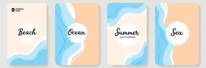 Beach ocean summer sea wave abstract background design elements set