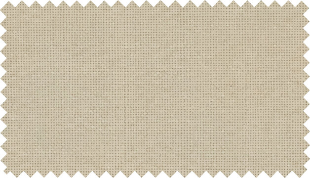 A beige fabric swatch with a zigzag edge, showing a woven texture of small, interwoven threads