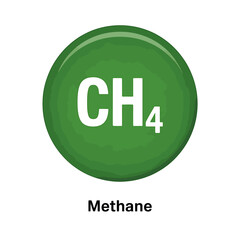 Green methane chemical compound icon with CH4 formula in white text
