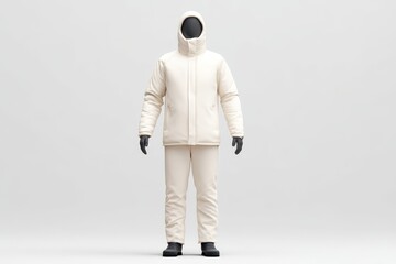 Reflective Winter Gear concept. Stylish white winter clothing on a mannequin.