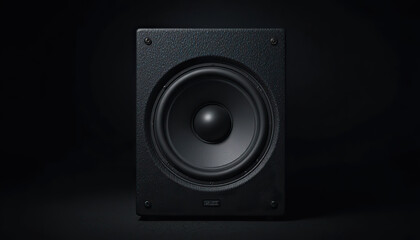Obraz premium Black Speaker on Dark Background with Subwoofer Closeup