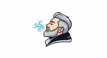 Obraz premium Stylized portrait of a man with gray hair and beard exhaling blue vapor