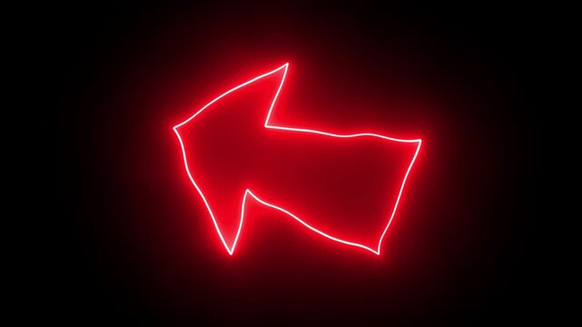Glowing red neon arrow pointing left animation, hand drawn direction sign