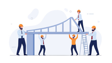 Fototapeta premium Teamwork building bridge construction concept, business collaboration, engineering project