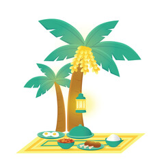 Date palm tree vector. dates tree. ramadan element. ramadan cartoon doodle
