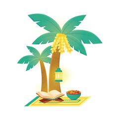 Date palm tree vector. dates tree. ramadan element. ramadan cartoon doodle