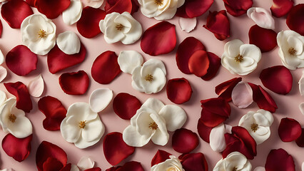 Rich Red Petals White Silk Flowers Blush Background