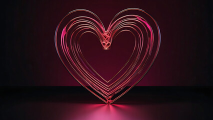 Glowing Concentric Glass Heart Reflection on Dark Stage