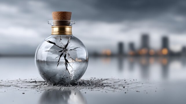 An enchanted elixir in an antique bottle, visualizing the fragile, mysterious, and magical essence of life.
