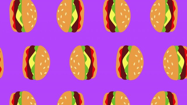 rotate burgers repeat video pattern on purple background 