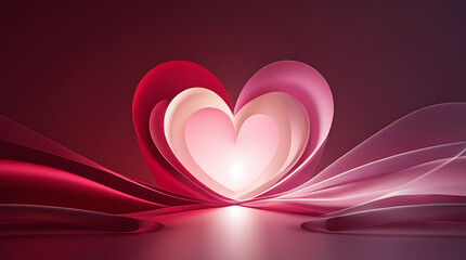 Elegant Ribbon Heart Romantic Deep Red Background Glow