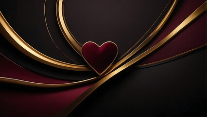 Elegant Crimson Heart Golden Ribbons Dramatic Abstract Design