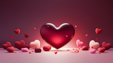 Elegant 3D Hearts Still Life Romantic Valentines Day Backdrop