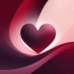 Dark Heart Silhouette Amidst Crimson Flowing Abstract Waves