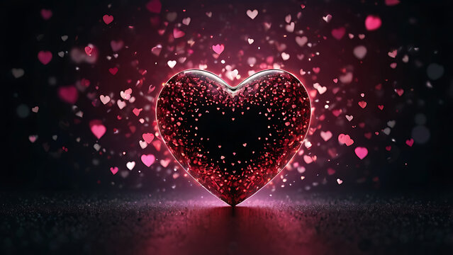 Deep Red Crystal Heart Dramatic Love Sparkle Scene