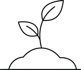 Simple line drawing of a small plant growing out of the ground