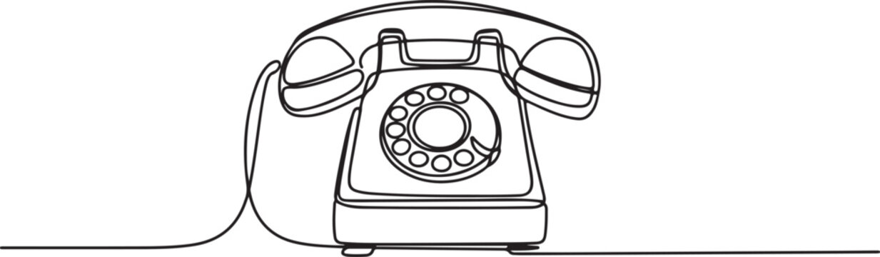 One continuous line drawing of old vintage antique analog desk telephone to communicate. Retro classic telecommunication device concept. one line Icon drawing