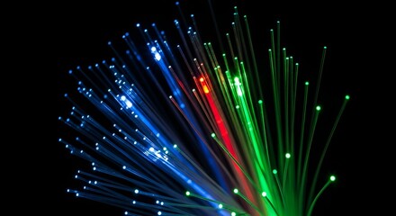 Vibrant fiber optic cables with colorful glowing ends