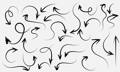 Collection of hand drawn black arrows with varying curves and directions