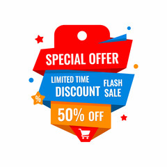 Vector promo concept Special Discount. Minimalistic style Font. Red Alphabet Letters and Numbers. 