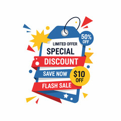 Vector promo concept Special Discount. Minimalistic style Font. Red Alphabet Letters and Numbers. 