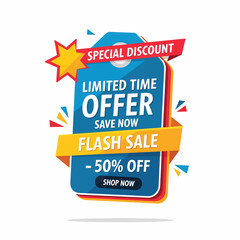Special discount symbol. 3D Round sticker badge with offer message. Advertising discounts symbol. Promotion set for shopping marketing, clearance sale and advertisement Vector illustration.