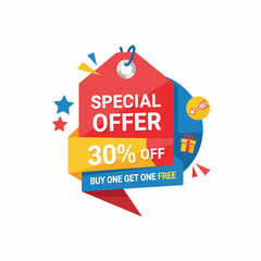 Modern concept design. Banner with offer badge. Vector