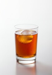 Minimalist Whiskey Cocktail with Clear Spherical Ice on White Background