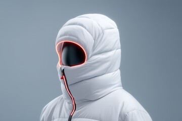 Snow Visibility Jacket concept. Futuristic insulated jacket with a hood and high-tech design.