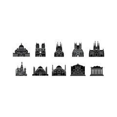 Obraz premium Illustrations of famous cathedrals and buildings worldwide in a digital environment