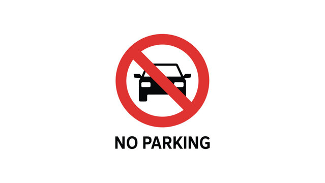 no parking traffic sign icon with car symbol and red prohibition circle, road safety warning illustration isolated on white background