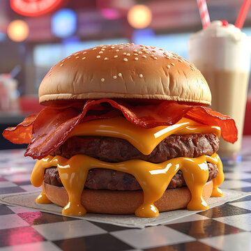 Gourmet Bacon Burger with chease no salad