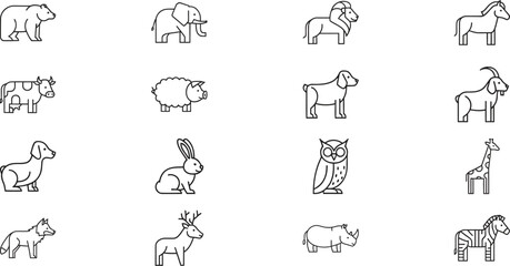Collection of simple animal line art illustrations