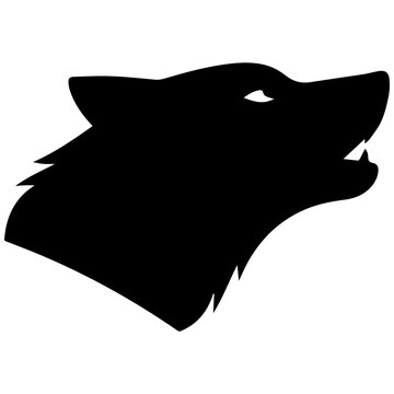 Black Wolf Silhouette Head Howling Isolated On White Background, Fierce Animal Logo Vector