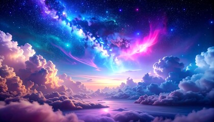 Vibrant Aurora Borealis Over Dreamy Cloudscape.