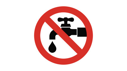 no water tap sign with red prohibition symbol, water restriction icon for conservation, safety warning and no drinking water areas