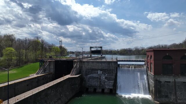 Seneca Falls, NY Lock and Dam part of Erie Canal system featuring double chamber design connects Seneca and Cayuga Lakes Central New York State