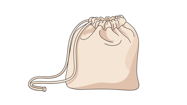 Simple drawstring bag made of light beige fabric or canvas shown in a three-dimensional view for storage and packaging design concepts.