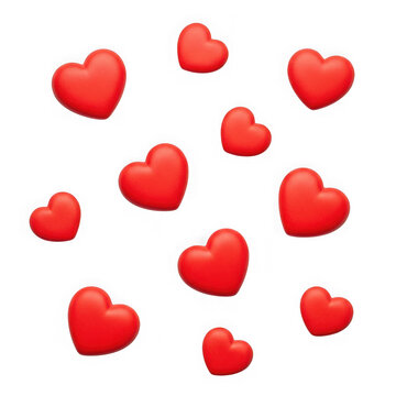 Scattered red hearts isolated on transparent background