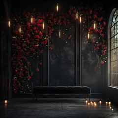 Premium Backdrop: Luxurious dark room with red roses and candles
