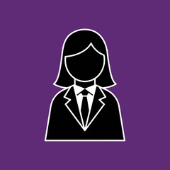 Businesswoman Icon on Purple Background.