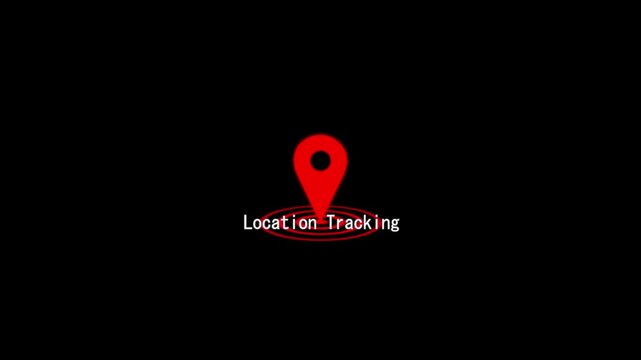 A glowing red geolocation pin icon with radio wave signal rings symbolizing real-time location tracking, wireless positioning, and digital map technology on black background.